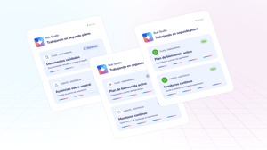 Tarjetas de Buk Studio con flujos y agentes de IA y automatización en recursos humanos en segundo plano.