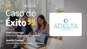 Caso de éxito de Adelta: profesionales de Recursos Humanos trabajando en oficina con laptop.