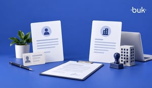 Documentos, contratos e íconos que ilustran las diferencias entre una persona física y moral al contratar personal. 