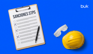 tabla con especificaciones de sanciones de stps por salud y seguridad, a los costados casco y guantes
