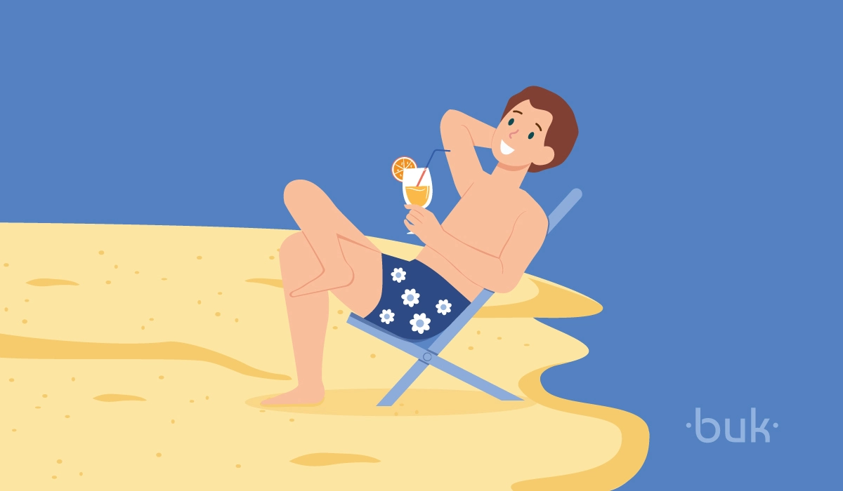 Ilustración sobre un trabajador o colaborador de una empresa tomando vacaciones en la playa