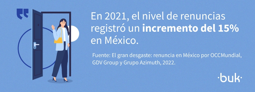 en el 2021 el nivel de renuncias registro un incremento del 15 por ciento en mexico